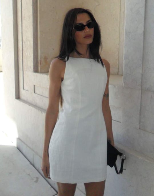 Labelrail x Barbara Ines fitted linen shift dress in off-white - Image 4