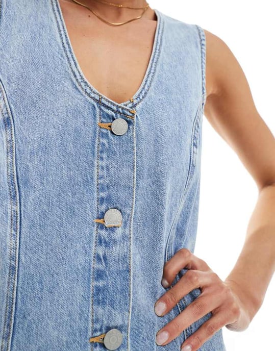 JJXX scoop neck denim dress in light blue - Image 3