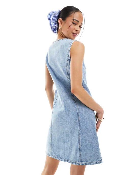 JJXX scoop neck denim dress in light blue - Image 4