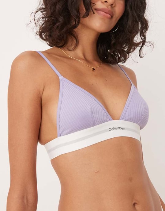Calvin Klein modal rib unlined triangle bra in lilac - Image 2