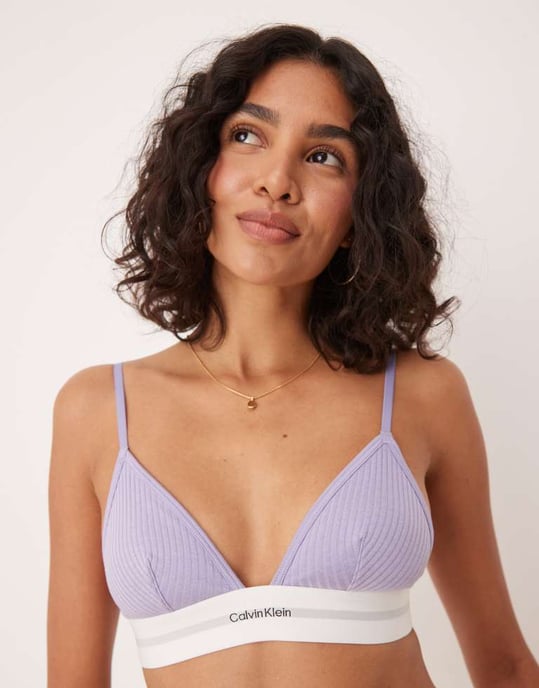 Calvin Klein modal rib unlined triangle bra in lilac - Image 3