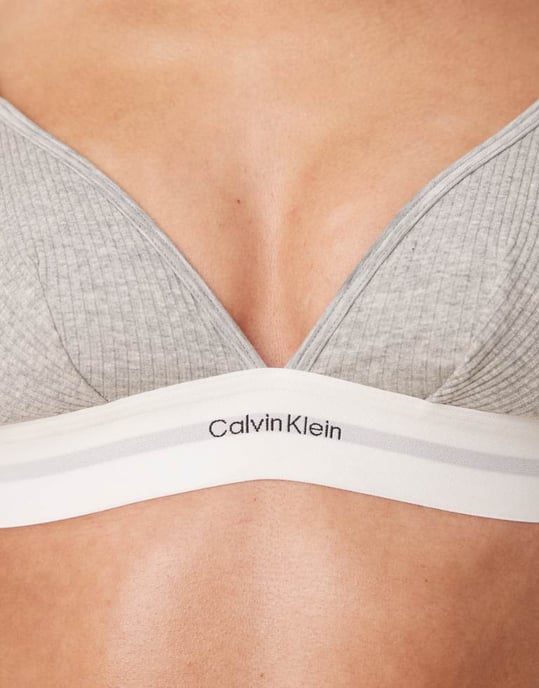 Calvin Klein modal rib unlined triangle bra in grey - Image 3