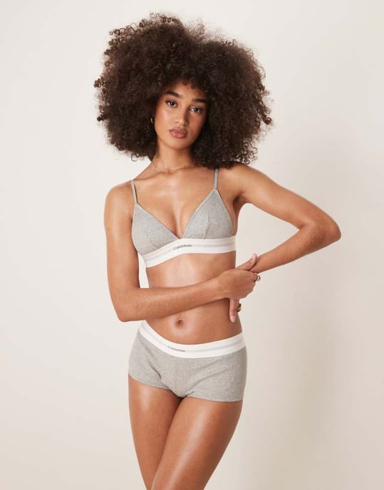 Calvin Klein modal rib unlined triangle bra in grey - Image 4