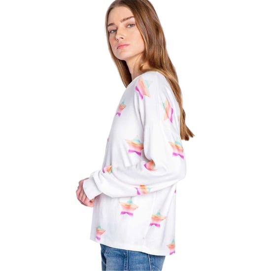 PJ Salvage Dames-trui van French Terry met sterrenprint en relaxte pasvorm (Gebroken wit) - Image 2