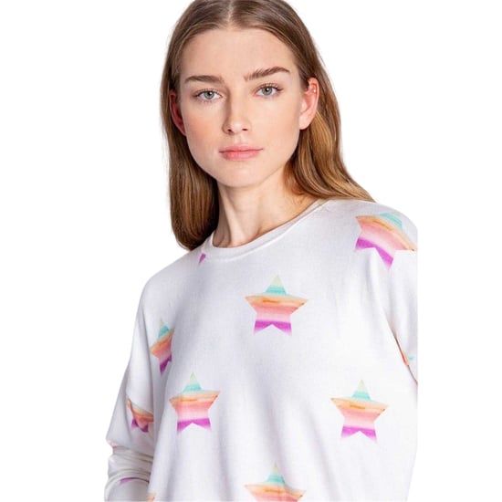 PJ Salvage Dames-trui van French Terry met sterrenprint en relaxte pasvorm (Gebroken wit) - Image 3