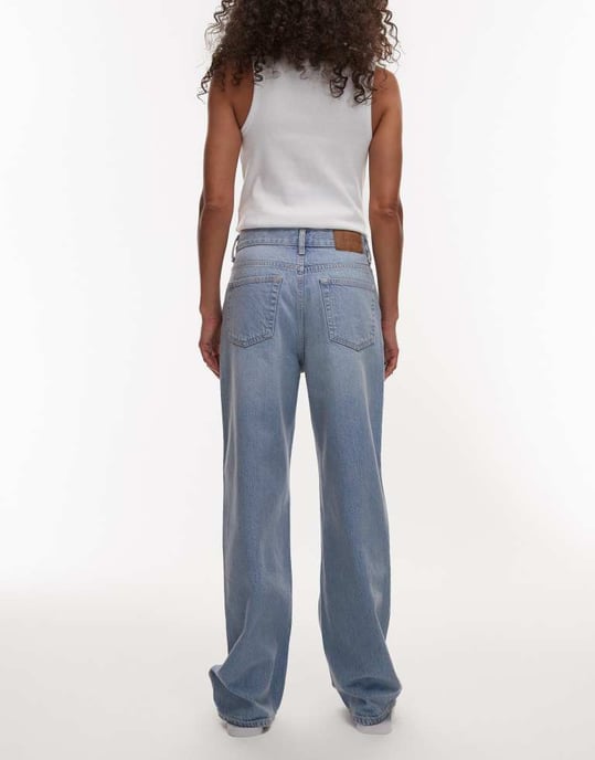 Topshop mid rise loose fit straight jean in bleach - Image 3