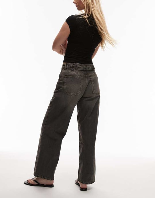 Topshop Hourglass Cinch low rise relaxed jean in dark vintage grey - Image 3