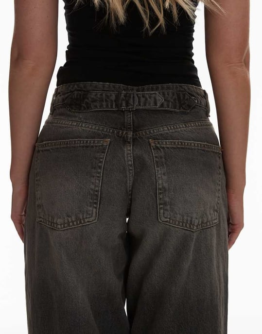 Topshop Hourglass Cinch low rise relaxed jean in dark vintage grey - Image 4