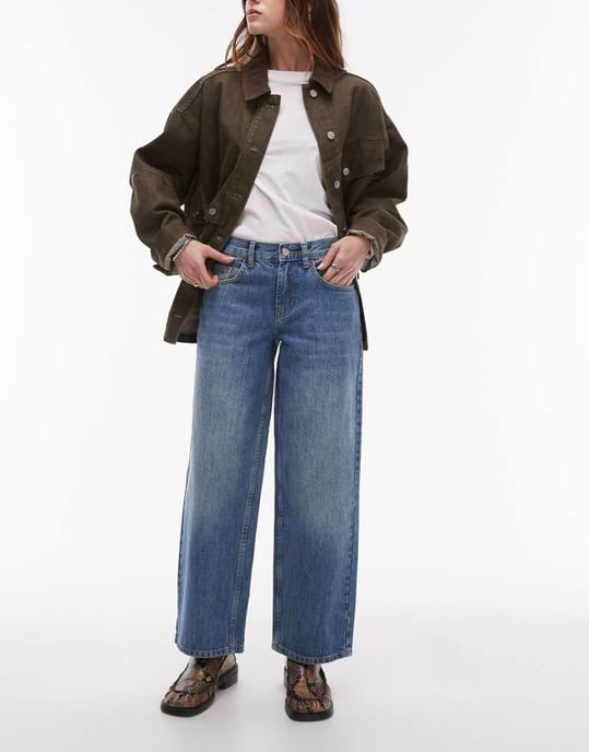 Topshop Petite Cinch low rise relaxed jean in vintage blue - Image 1