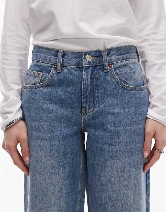 Topshop Petite Cinch low rise relaxed jean in vintage blue - Image 2