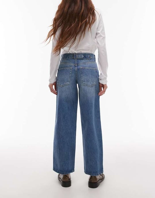 Topshop Petite Cinch low rise relaxed jean in vintage blue - Image 3