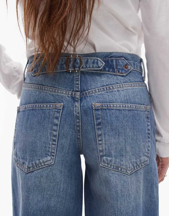 Topshop Petite Cinch low rise relaxed jean in vintage blue - Image 4