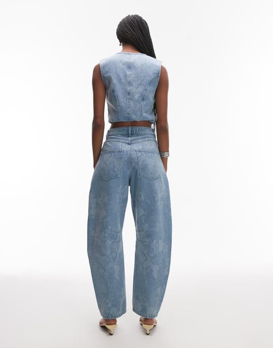 ASOS DESIGN barrel leg jean in floral mid wash blue - Image 3