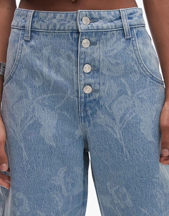 ASOS DESIGN barrel leg jean in floral mid wash blue - Image 4