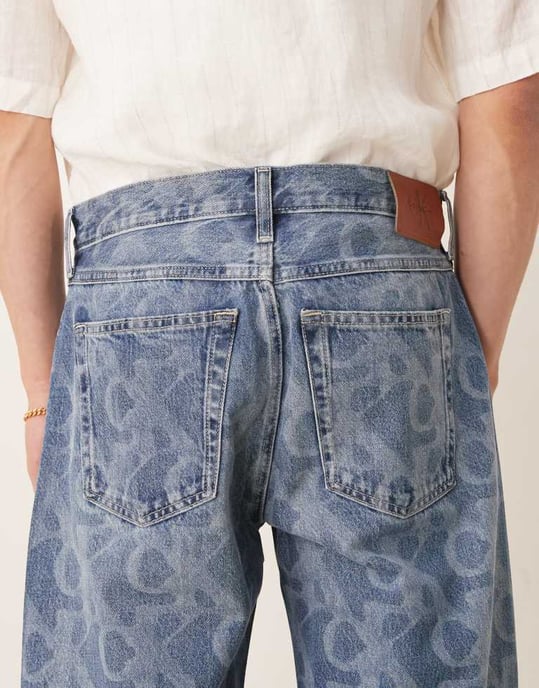 Calvin Klein Jeans 90s straight all over print jeans in mid wash - Image 2