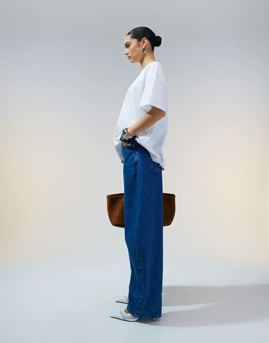 ASOS DESIGN high waisted barrel leg jeans in mid blue - Image 2