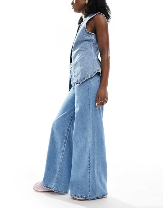 ASOS DESIGN high waist wide leg jeans in clean blue - Image 3