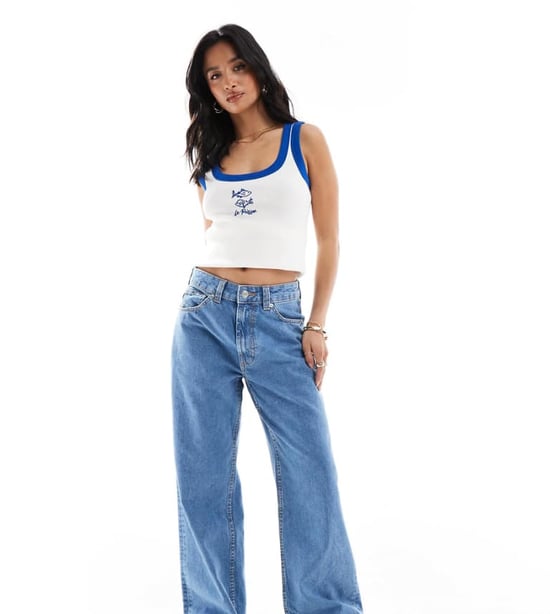 ASOS DESIGN Petite wide leg dad jeans in clean blue - Image 1
