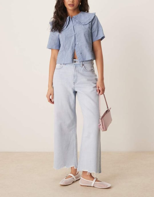 Abercrombie & Fitch curve love high rise crop wide leg jeans in bleach - Image 1