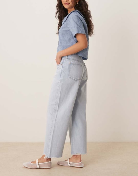 Abercrombie & Fitch curve love high rise crop wide leg jeans in bleach - Image 3