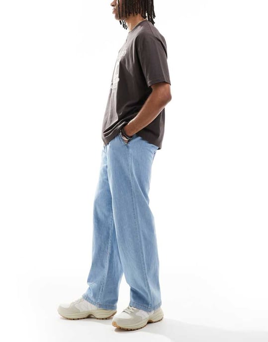 Jack & Jones Dave wide fit drawstring light weight jeans in light blue wash - Image 2