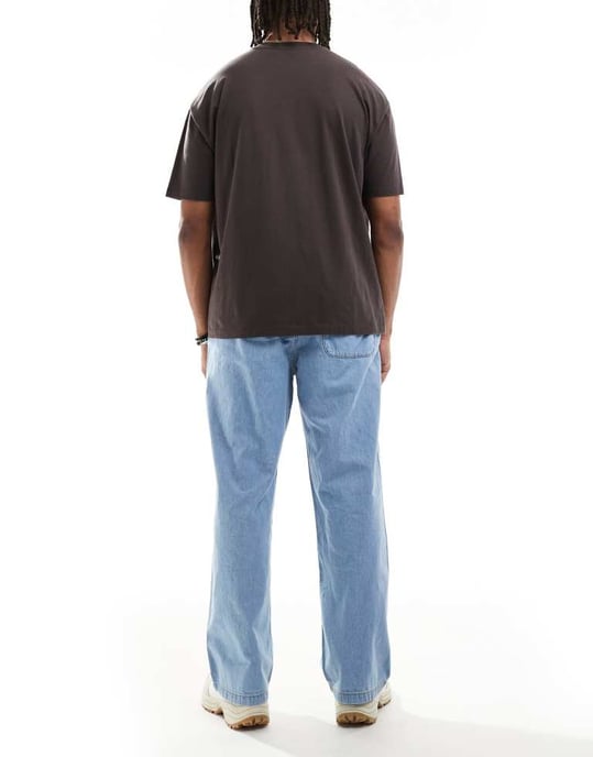 Jack & Jones Dave wide fit drawstring light weight jeans in light blue wash - Image 3