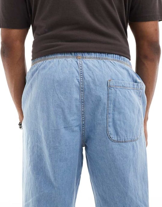 Jack & Jones Dave wide fit drawstring light weight jeans in light blue wash - Image 4