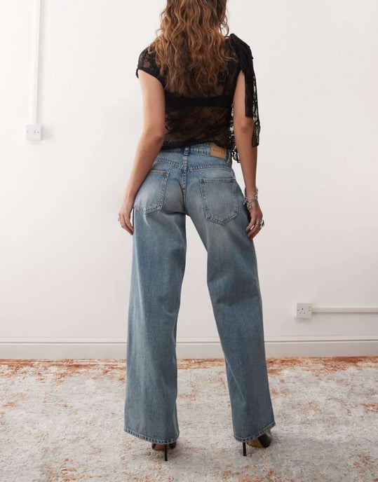 Motel roomy extra wide low rise jeans in powder blue - Image 2
