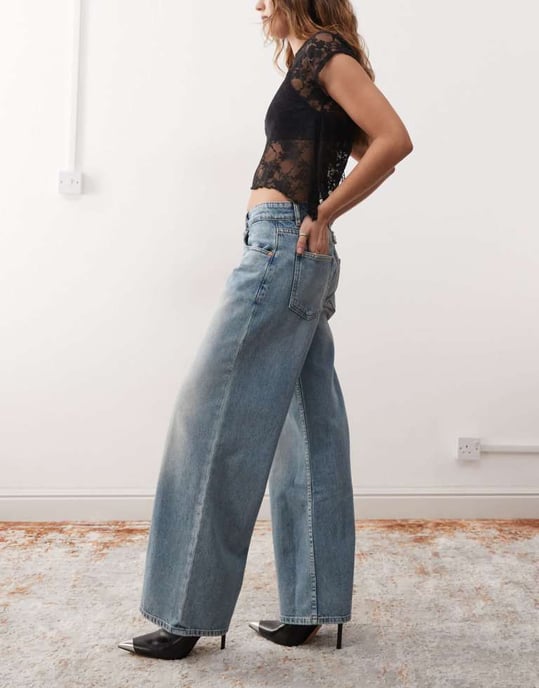 Motel roomy extra wide low rise jeans in powder blue - Image 3