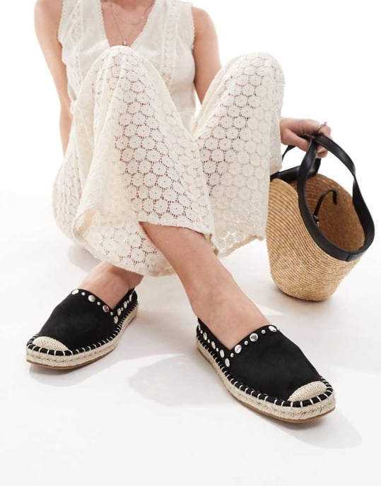 ASOS DESIGN Jeanie closed toe studded espadrilles in black - Image 1