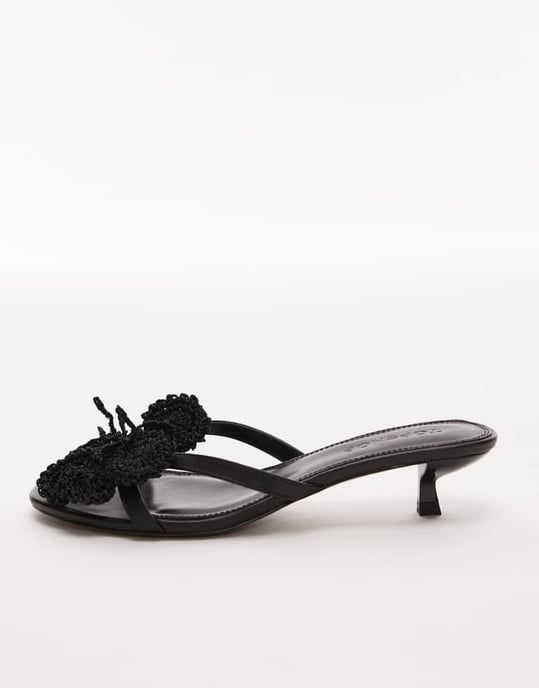 Topshop Ish kitten heeled sandal with knitted flower in black - Image 3