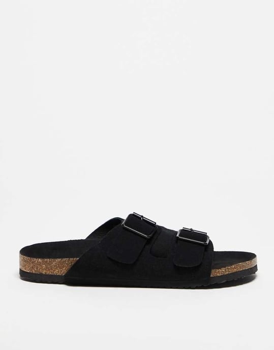 ASOS DESIGN two strap sandals in black with cork sole - Image 1
