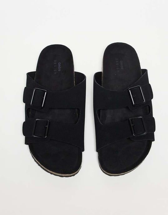 ASOS DESIGN two strap sandals in black with cork sole - Image 3