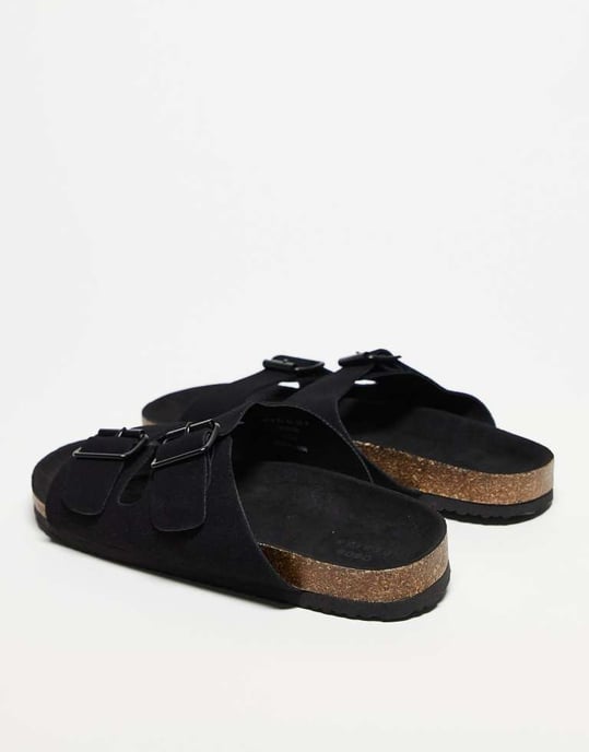 ASOS DESIGN two strap sandals in black with cork sole - Image 4