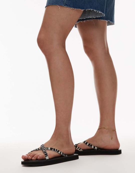 Topshop Jesse leather flat sandal in zebra print - Image 3
