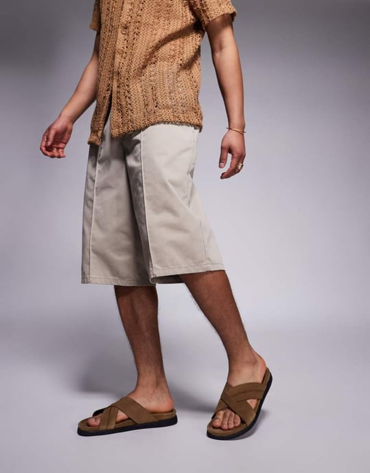 ASOS DESIGN cross over strap sandals in stone suede - Image 2