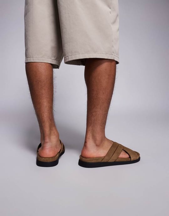 ASOS DESIGN cross over strap sandals in stone suede - Image 4