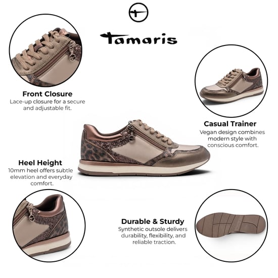 Tamaris damer Taupe Fashion Lace Up Sneakers - 23613-46 - Image 2