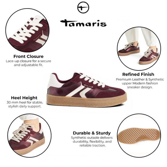 Tamaris dames bordeauxrode leren sneakerschoenen - 23723-44 - Image 2