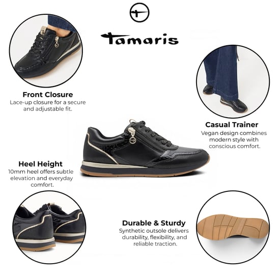 Tamaris damer svarta konstlädermodesneakers med snörning - 23613-46 - Image 2