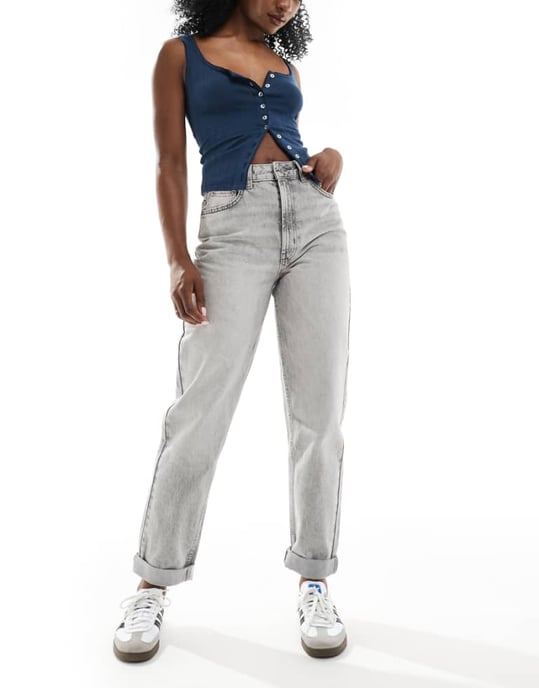 ASOS DESIGN high rise relaxed mom jeans in grey - Image 1