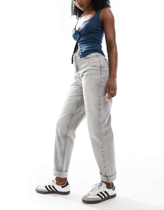 ASOS DESIGN high rise relaxed mom jeans in grey - Image 3