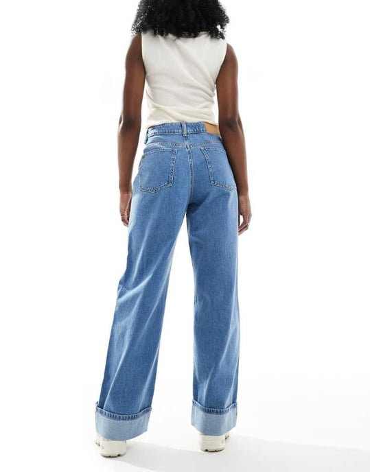 ASOS DESIGN loose jean with deep turn up cuff in clean mid blue - Image 2