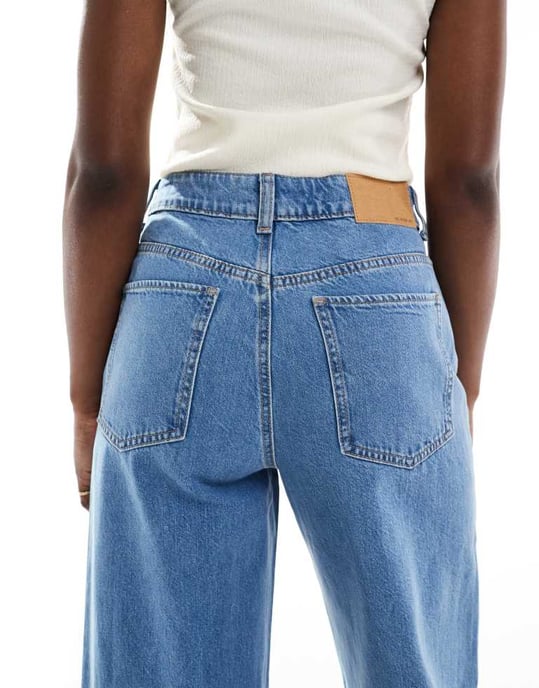 ASOS DESIGN loose jean with deep turn up cuff in clean mid blue - Image 4