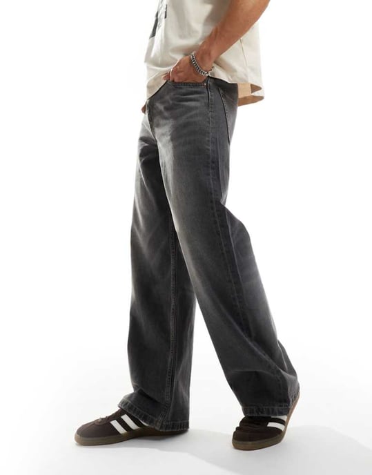 ASOS DESIGN wide hem baggy jeans in grey wash - Image 1