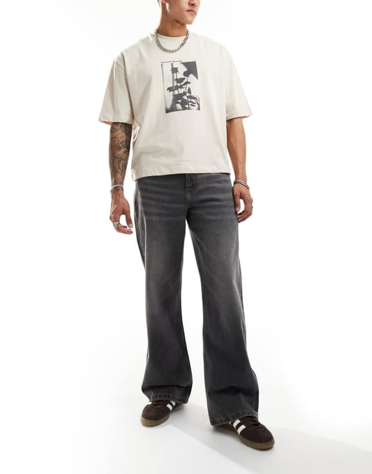 ASOS DESIGN wide hem baggy jeans in grey wash - Image 3