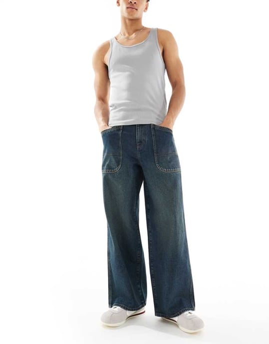 ASOS DESISN loose jeans with green tint in dark wash blue - Image 1