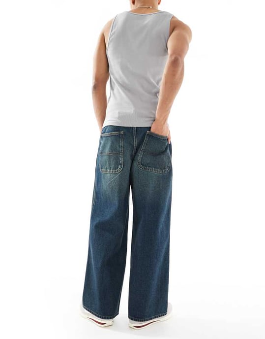ASOS DESISN loose jeans with green tint in dark wash blue - Image 2