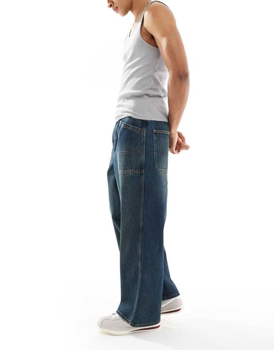 ASOS DESISN loose jeans with green tint in dark wash blue - Image 3