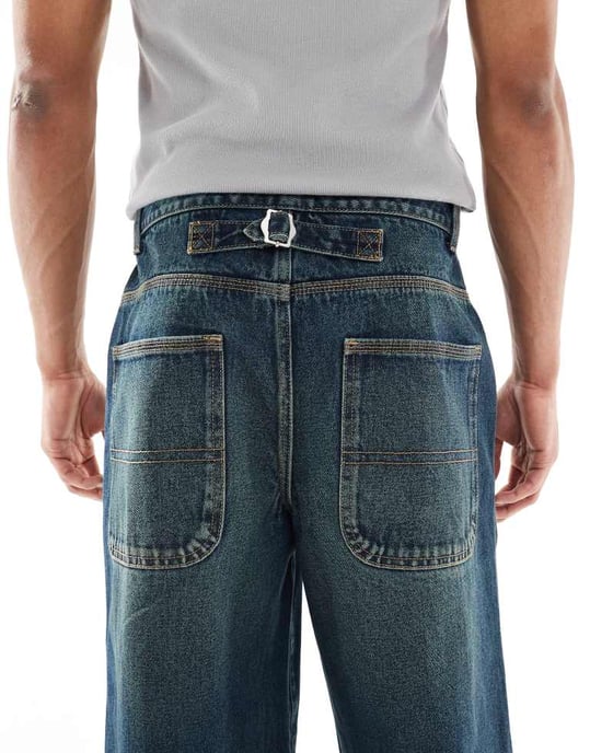ASOS DESISN loose jeans with green tint in dark wash blue - Image 4